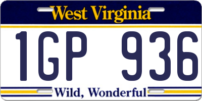 WV license plate 1GP936