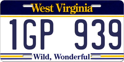 WV license plate 1GP939