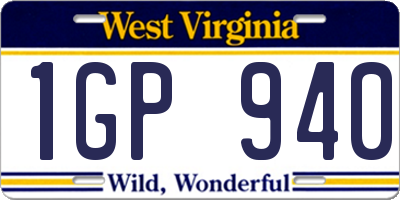 WV license plate 1GP940
