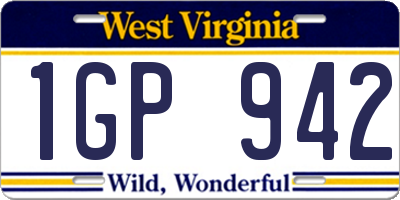 WV license plate 1GP942
