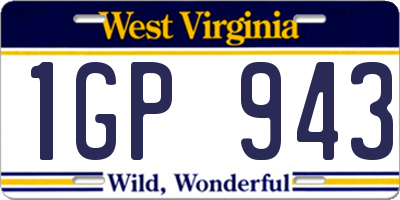 WV license plate 1GP943