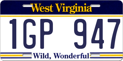 WV license plate 1GP947