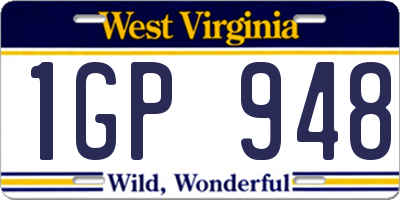 WV license plate 1GP948