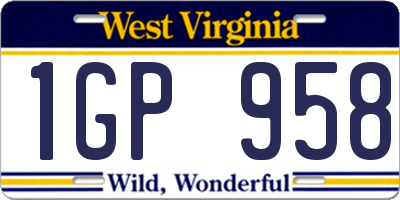 WV license plate 1GP958