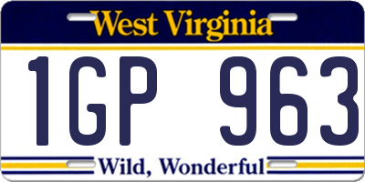 WV license plate 1GP963