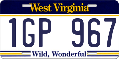WV license plate 1GP967