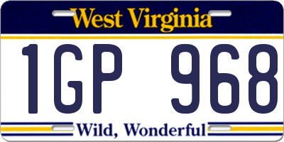 WV license plate 1GP968