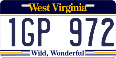 WV license plate 1GP972