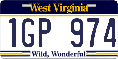 WV license plate 1GP974