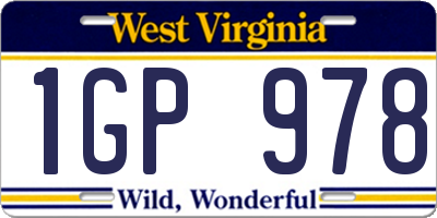 WV license plate 1GP978