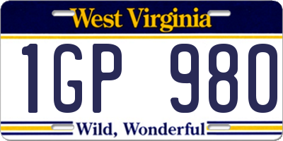 WV license plate 1GP980