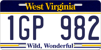 WV license plate 1GP982