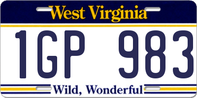 WV license plate 1GP983