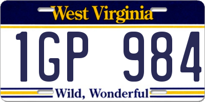 WV license plate 1GP984