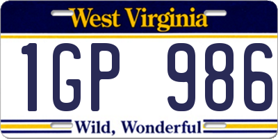 WV license plate 1GP986