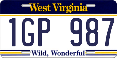 WV license plate 1GP987