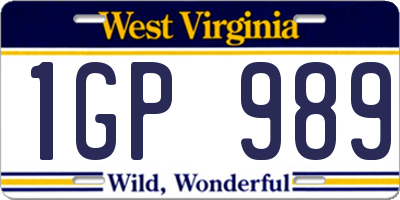 WV license plate 1GP989