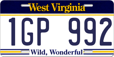 WV license plate 1GP992