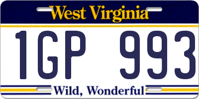 WV license plate 1GP993