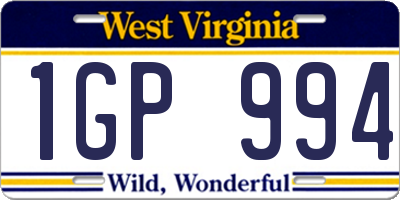 WV license plate 1GP994