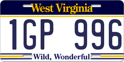 WV license plate 1GP996