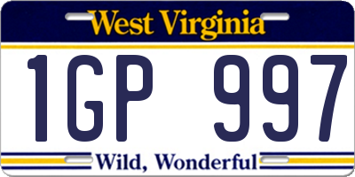 WV license plate 1GP997