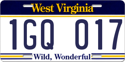 WV license plate 1GQ017