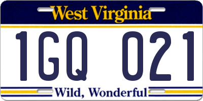 WV license plate 1GQ021