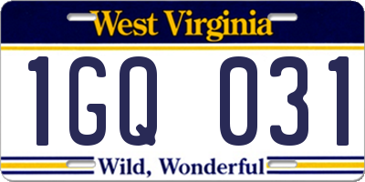 WV license plate 1GQ031