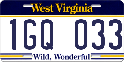 WV license plate 1GQ033