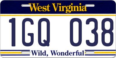 WV license plate 1GQ038