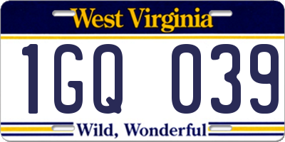 WV license plate 1GQ039