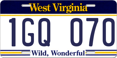WV license plate 1GQ070