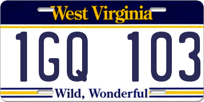 WV license plate 1GQ103