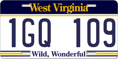 WV license plate 1GQ109