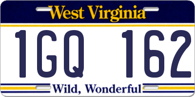WV license plate 1GQ162