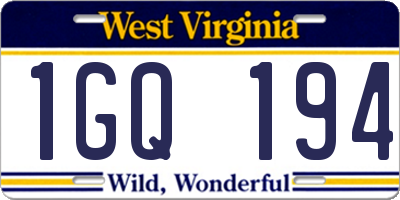 WV license plate 1GQ194