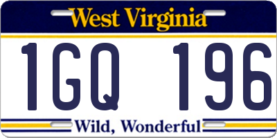WV license plate 1GQ196
