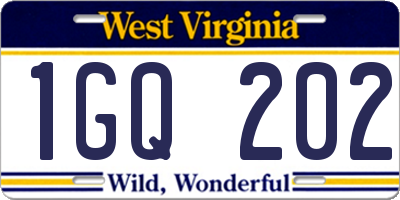 WV license plate 1GQ202