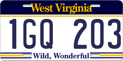 WV license plate 1GQ203