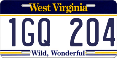 WV license plate 1GQ204