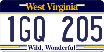 WV license plate 1GQ205