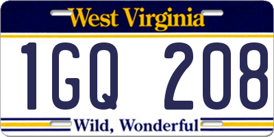 WV license plate 1GQ208