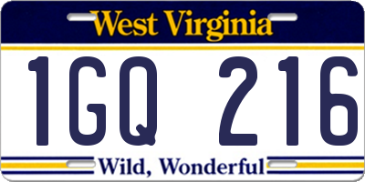 WV license plate 1GQ216