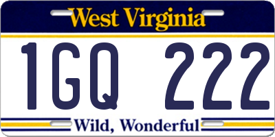 WV license plate 1GQ222