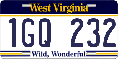 WV license plate 1GQ232