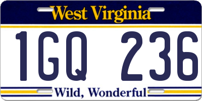 WV license plate 1GQ236