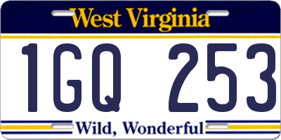 WV license plate 1GQ253
