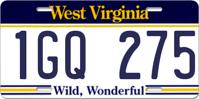 WV license plate 1GQ275