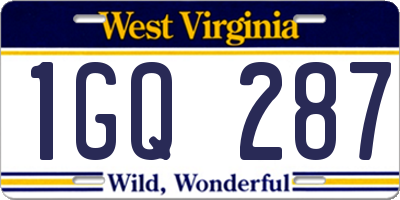 WV license plate 1GQ287